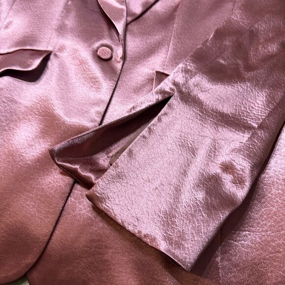 Cinq à Sept Karis Tailored Textured Metallic Satin Blazer Size 10 Copper Pink - Picture 9 of 15